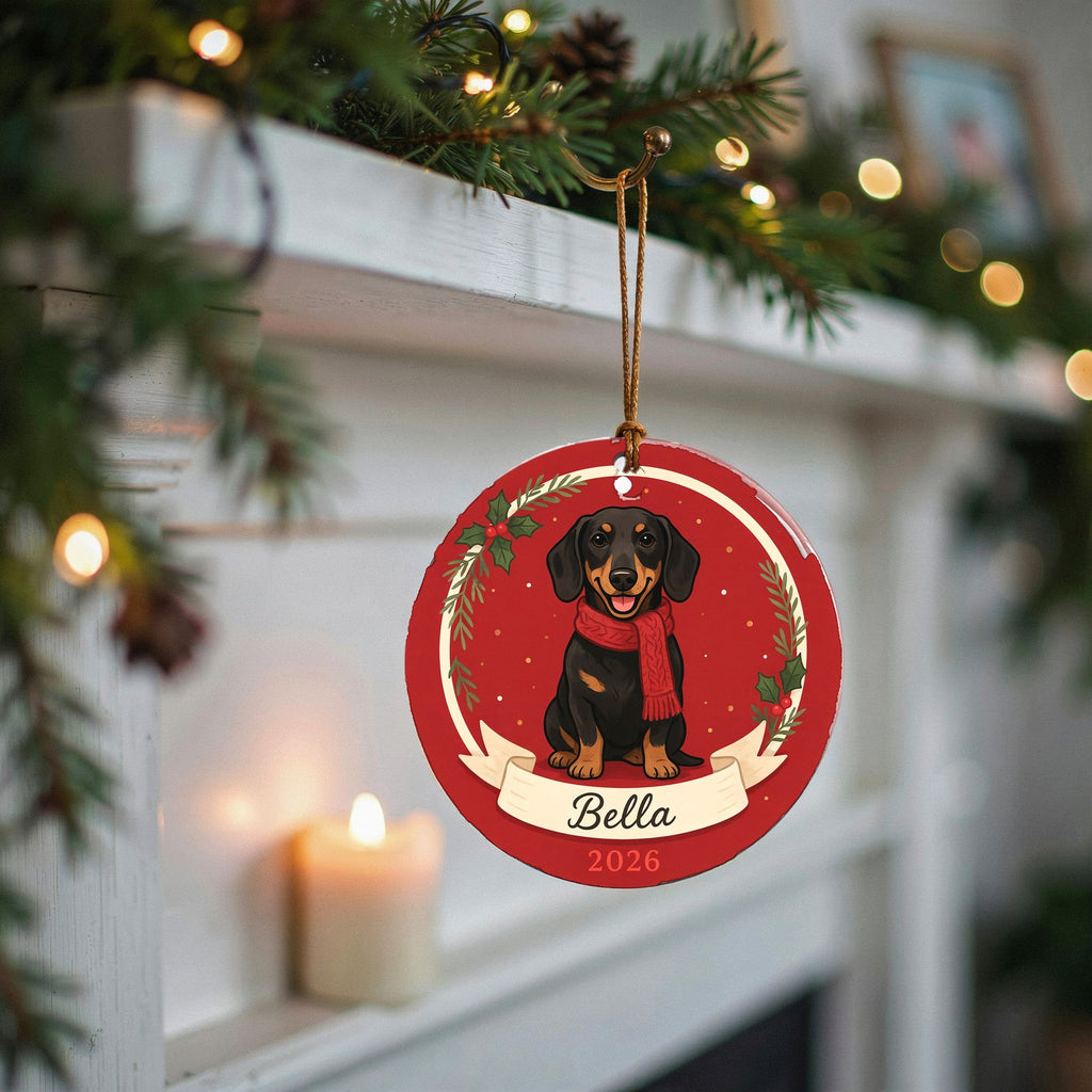 Personalized Dachshund Dog Ornament 2026 Custom Name Christmas Gift