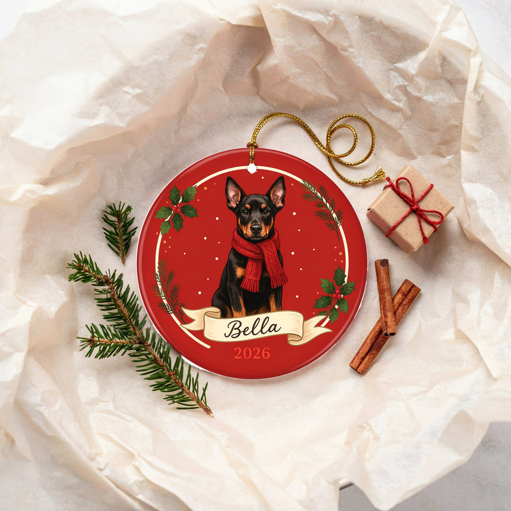 Personalized Doberman Dog Ornament 2026 Custom Name Christmas Gift