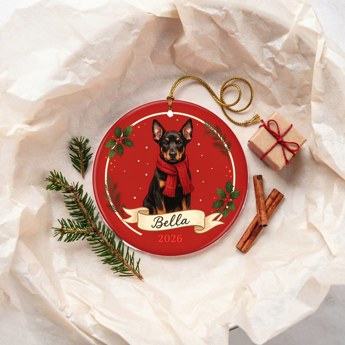 Personalized Doberman Dog Ornament 2026 Custom Name Christmas Gift