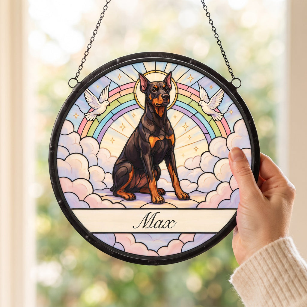 Personalized Doberman Memorial Suncatcher Custom Dog Name Gift
