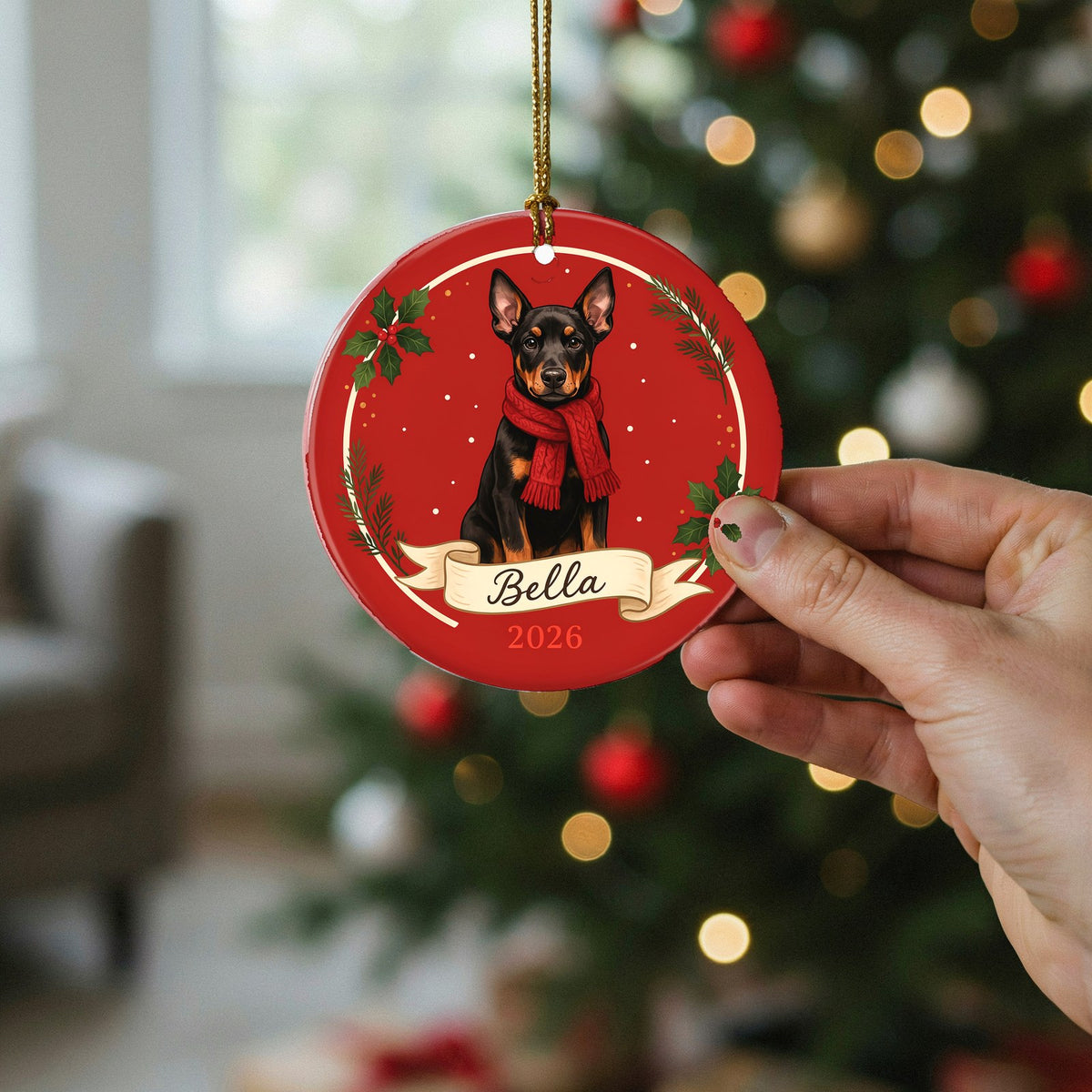 Personalized Doberman Dog Ornament 2026 Custom Name Christmas Gift