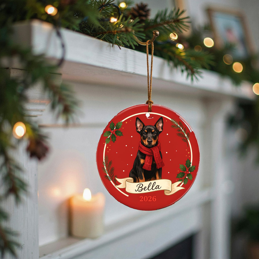 Personalized Doberman Dog Ornament 2026 Custom Name Christmas Gift