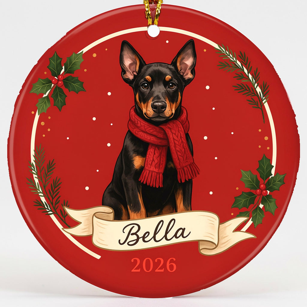 Personalized Doberman Dog Ornament 2026 Custom Name Christmas Gift