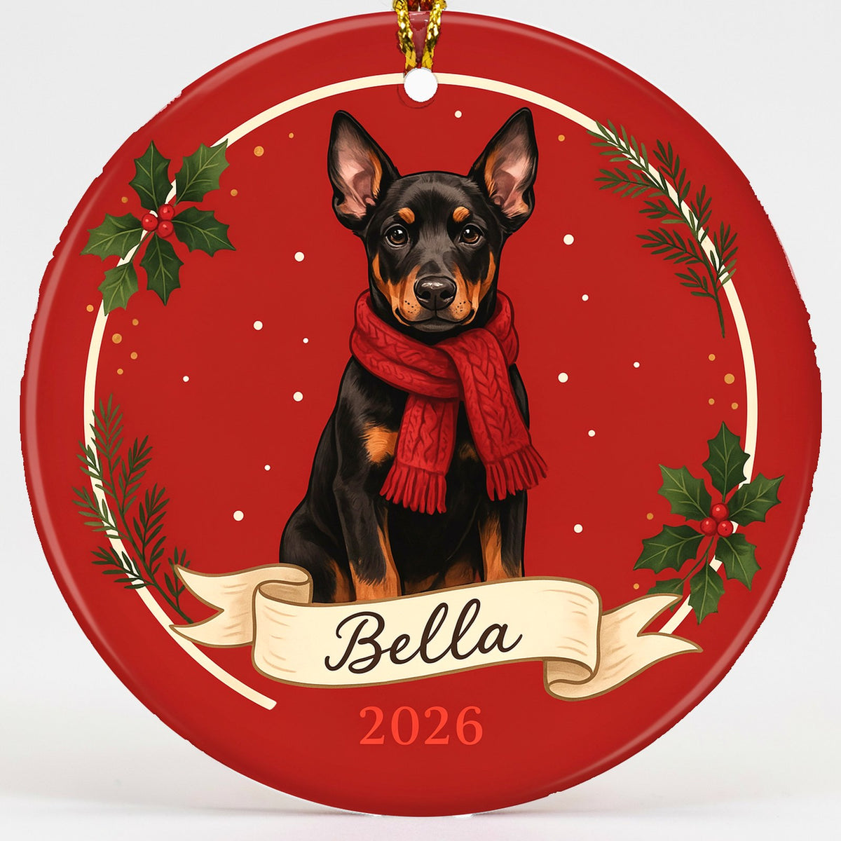 Personalized Doberman Dog Ornament 2026 Custom Name Christmas Gift