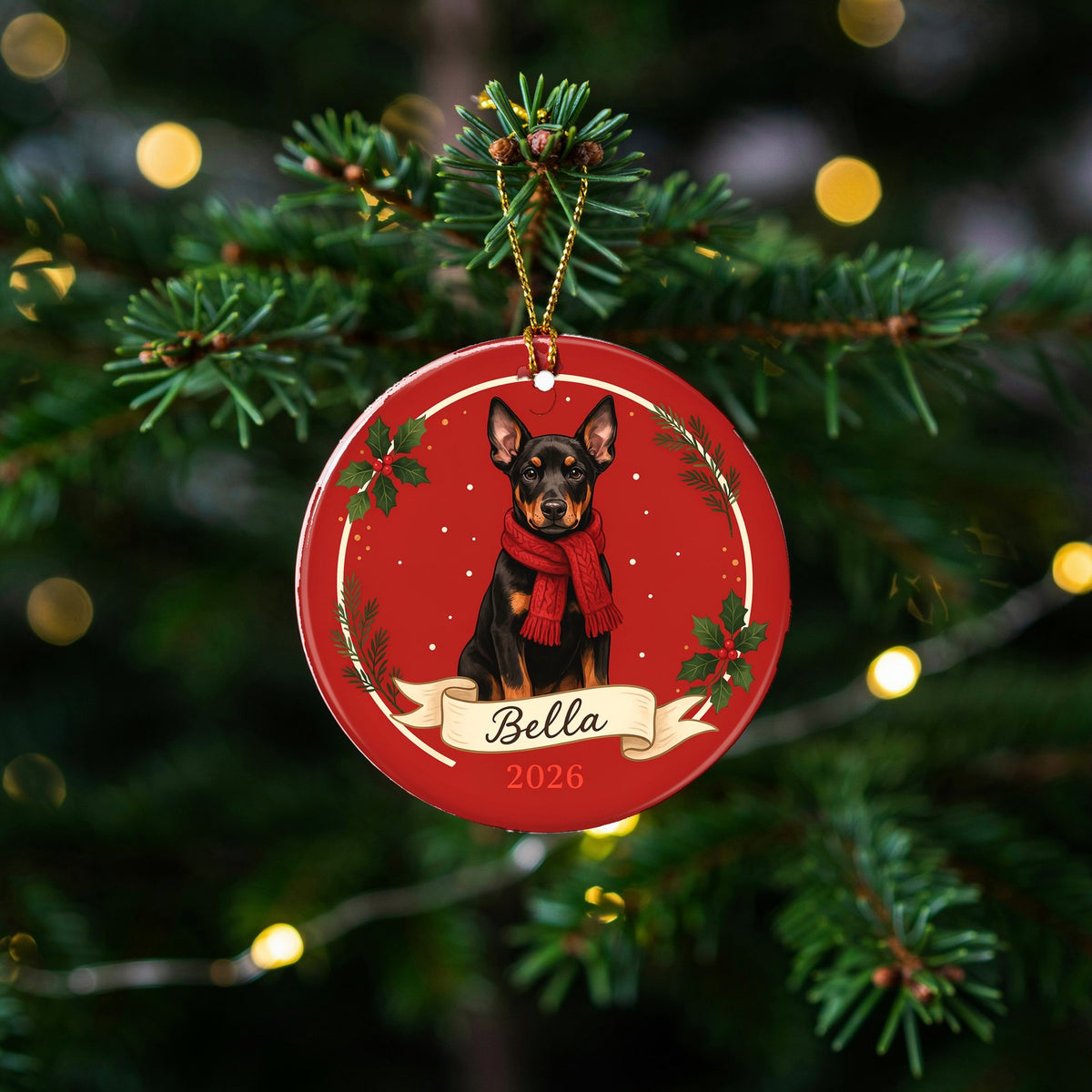 Personalized Doberman Dog Ornament 2026 Custom Name Christmas Gift