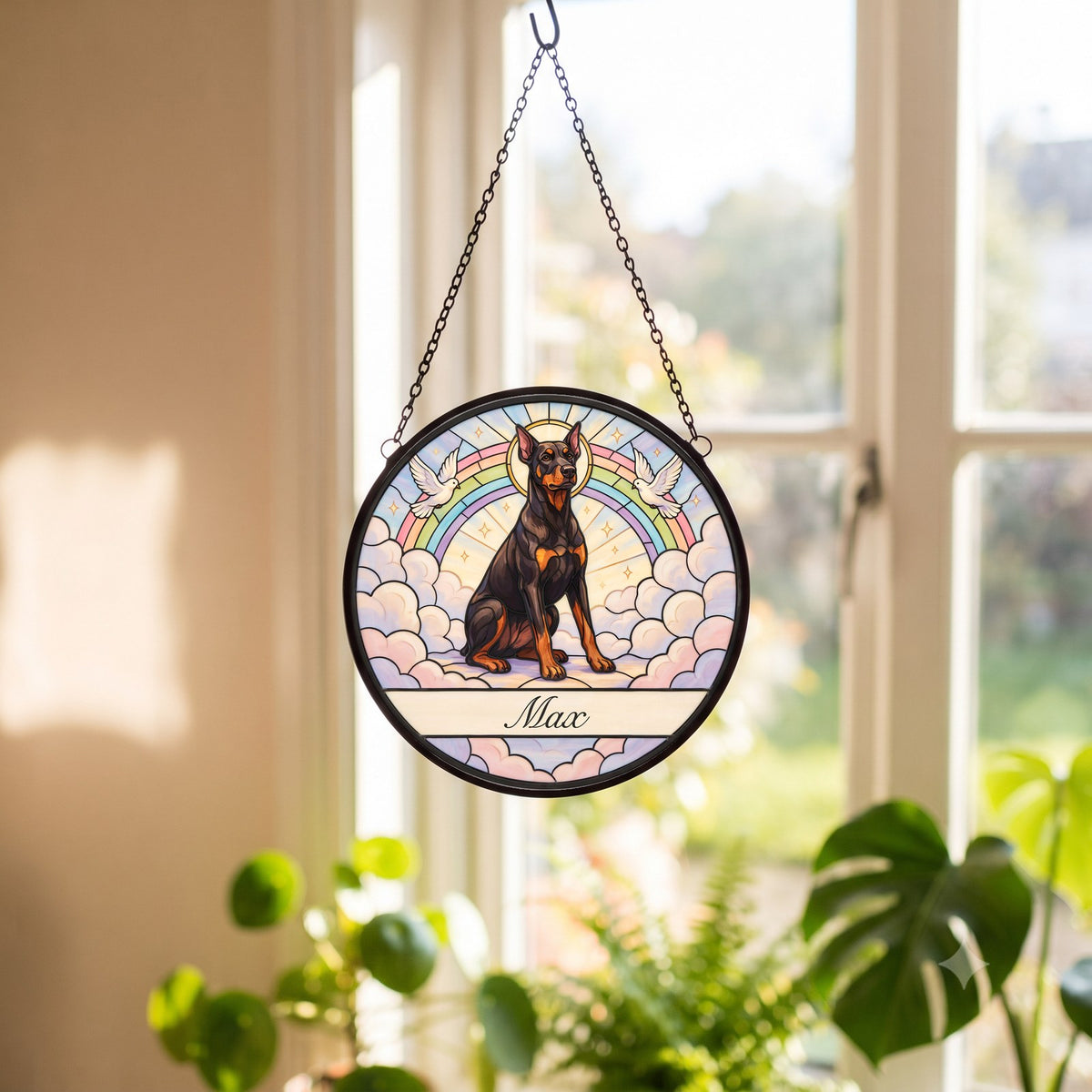 Personalized Doberman Memorial Suncatcher Custom Dog Name Gift