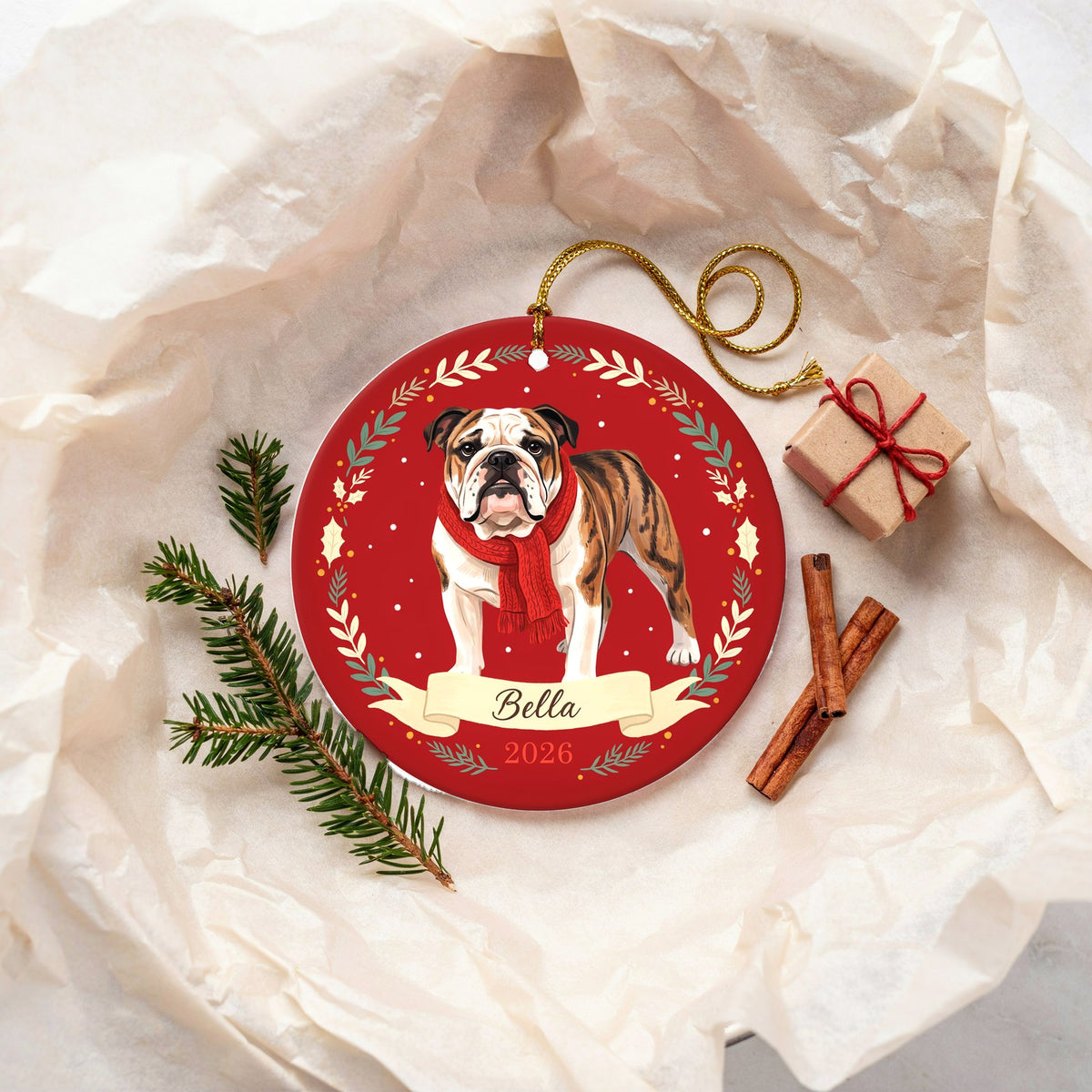 Personalized English Bulldog Dog Ornament 2026 Custom Name Christmas Gift