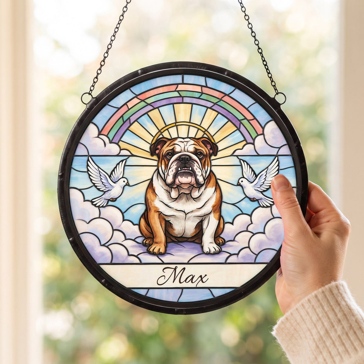 Personalized English Bulldog Memorial Suncatcher Custom Dog Name Gift