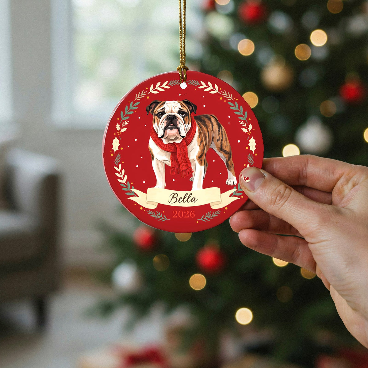 Personalized English Bulldog Dog Ornament 2026 Custom Name Christmas Gift