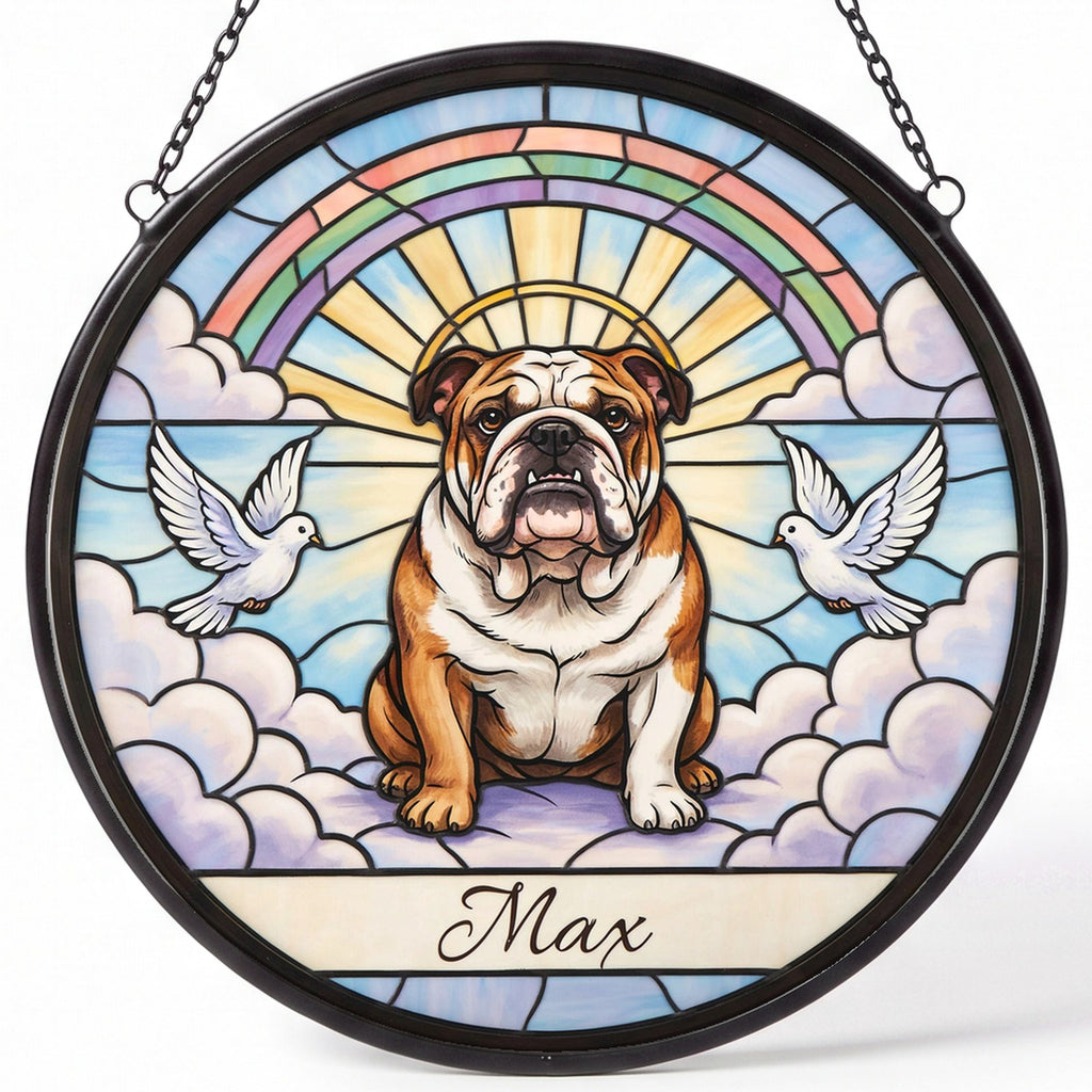 Personalized English Bulldog Memorial Suncatcher Custom Dog Name Gift