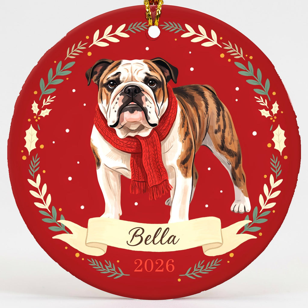 Personalized English Bulldog Dog Ornament 2026 Custom Name Christmas Gift