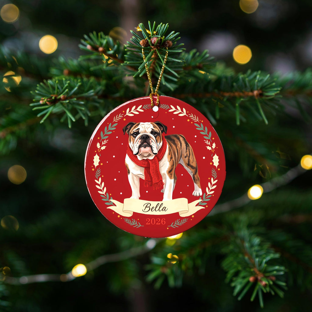 Personalized English Bulldog Dog Ornament 2026 Custom Name Christmas Gift