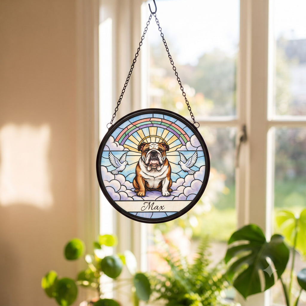 Personalized English Bulldog Memorial Suncatcher Custom Dog Name Gift