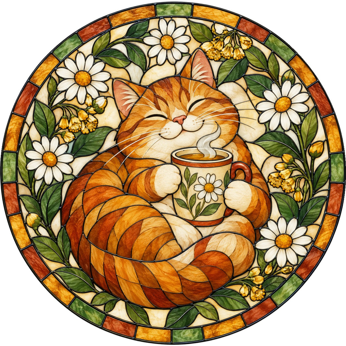 Cozy Cat Morning Brew Suncatcher, Hanging Glass Window Ornament