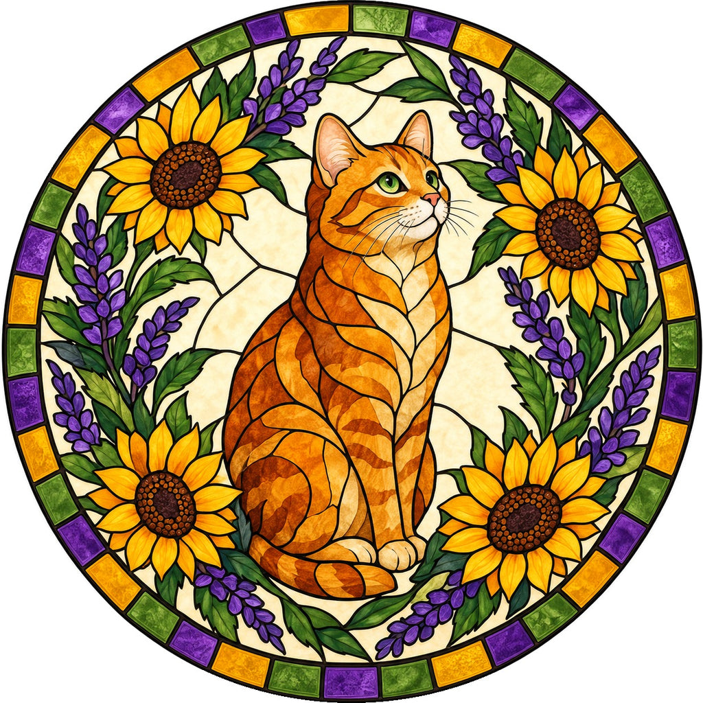 Sunlit Garden Tabby Suncatcher, Glass Cat Window Hanging Ornament