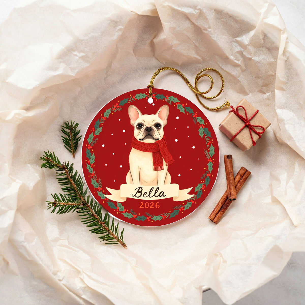 Personalized French Bulldog Dog Ornament 2026 Custom Name Christmas Gift