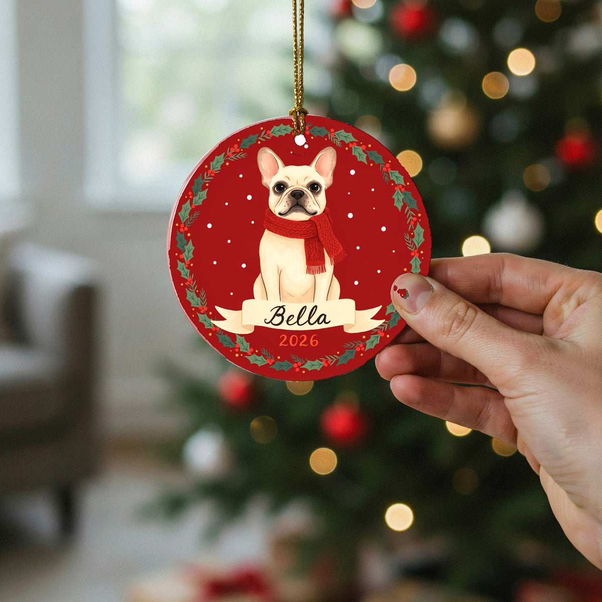 Personalized French Bulldog Dog Ornament 2026 Custom Name Christmas Gift