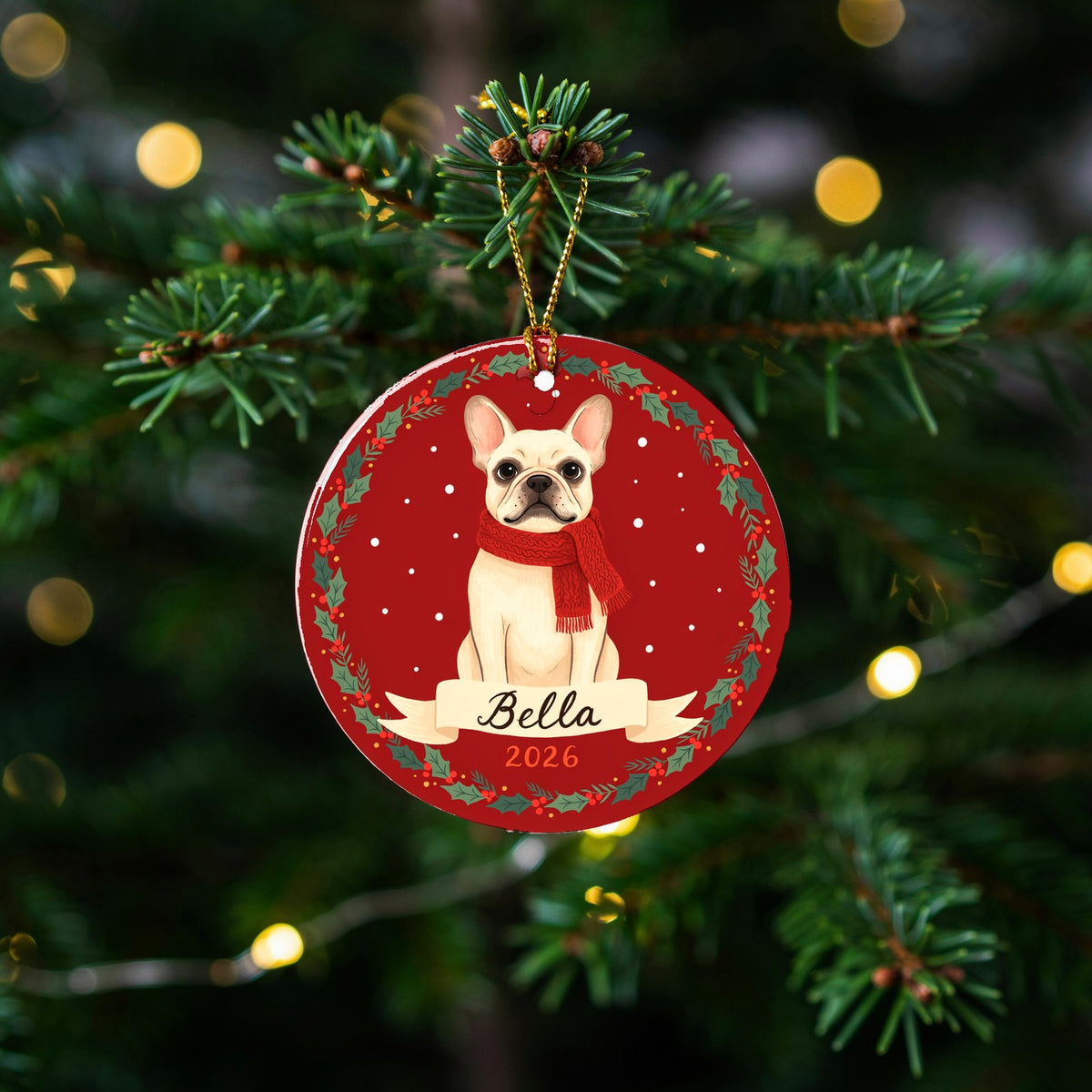 Personalized French Bulldog Dog Ornament 2026 Custom Name Christmas Gift