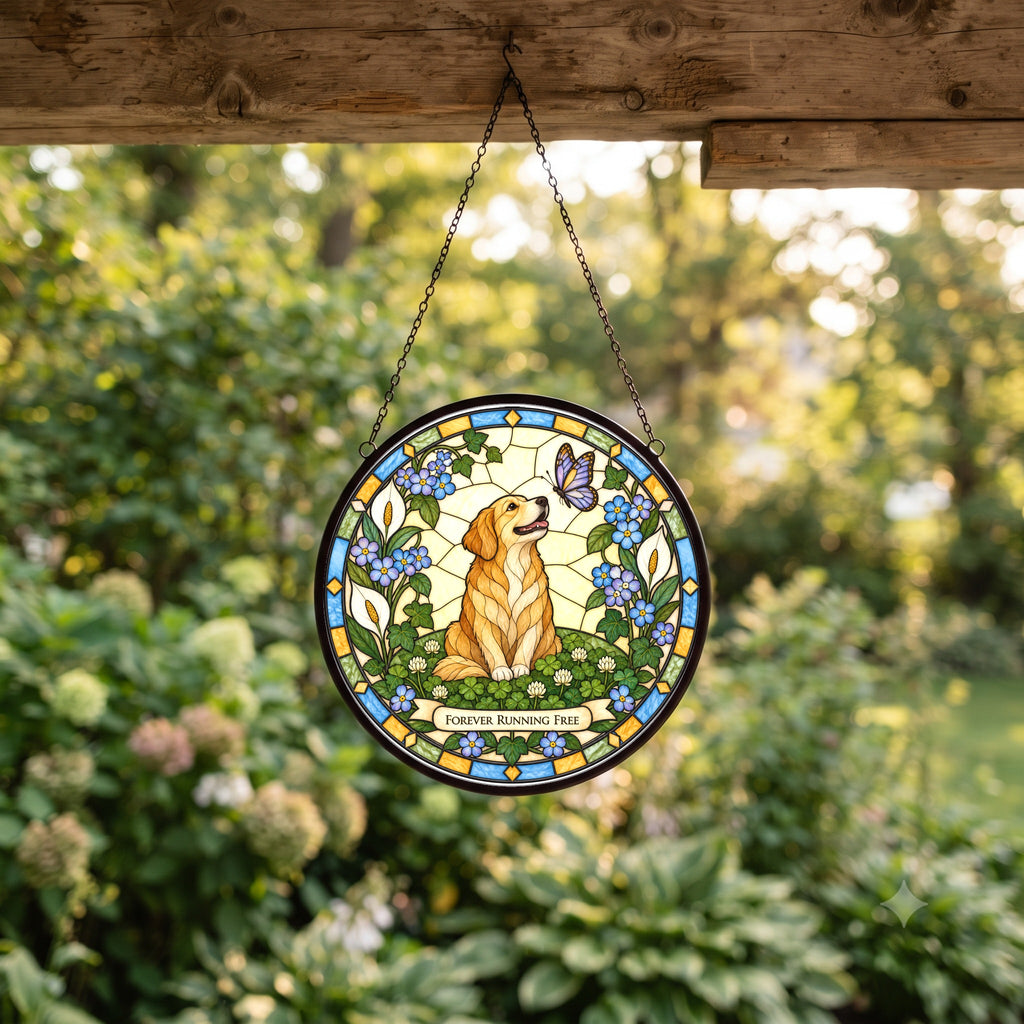 Peaceful Meadow Dog Memorial Suncatcher Glass Window Ornament
