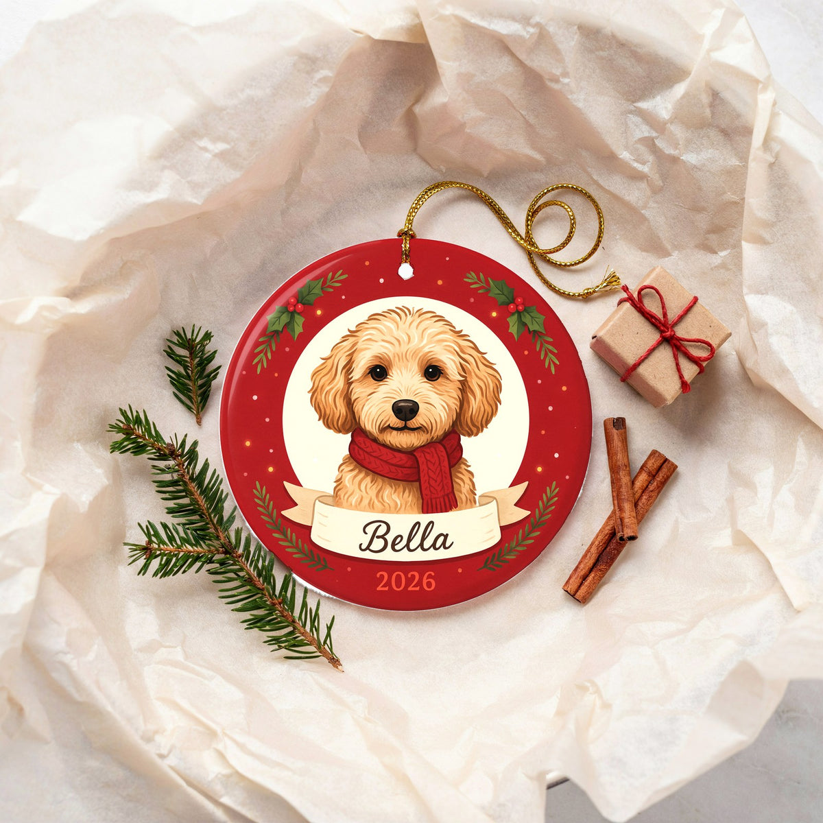Personalized Goldendoodle Dog Ornament 2026 Custom Name Christmas Gift