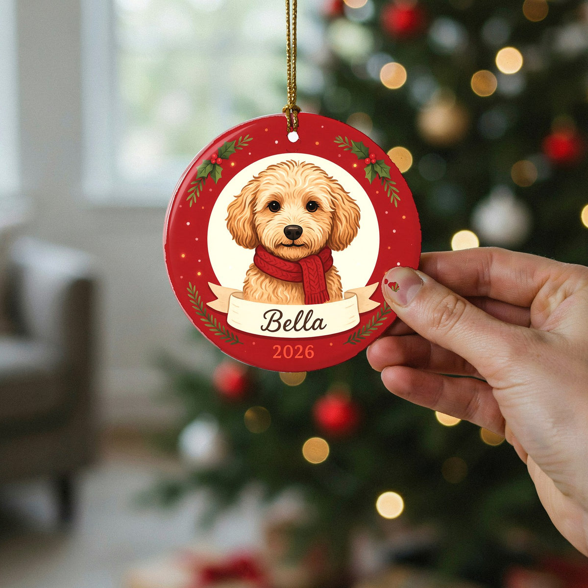 Personalized Goldendoodle Dog Ornament 2026 Custom Name Christmas Gift