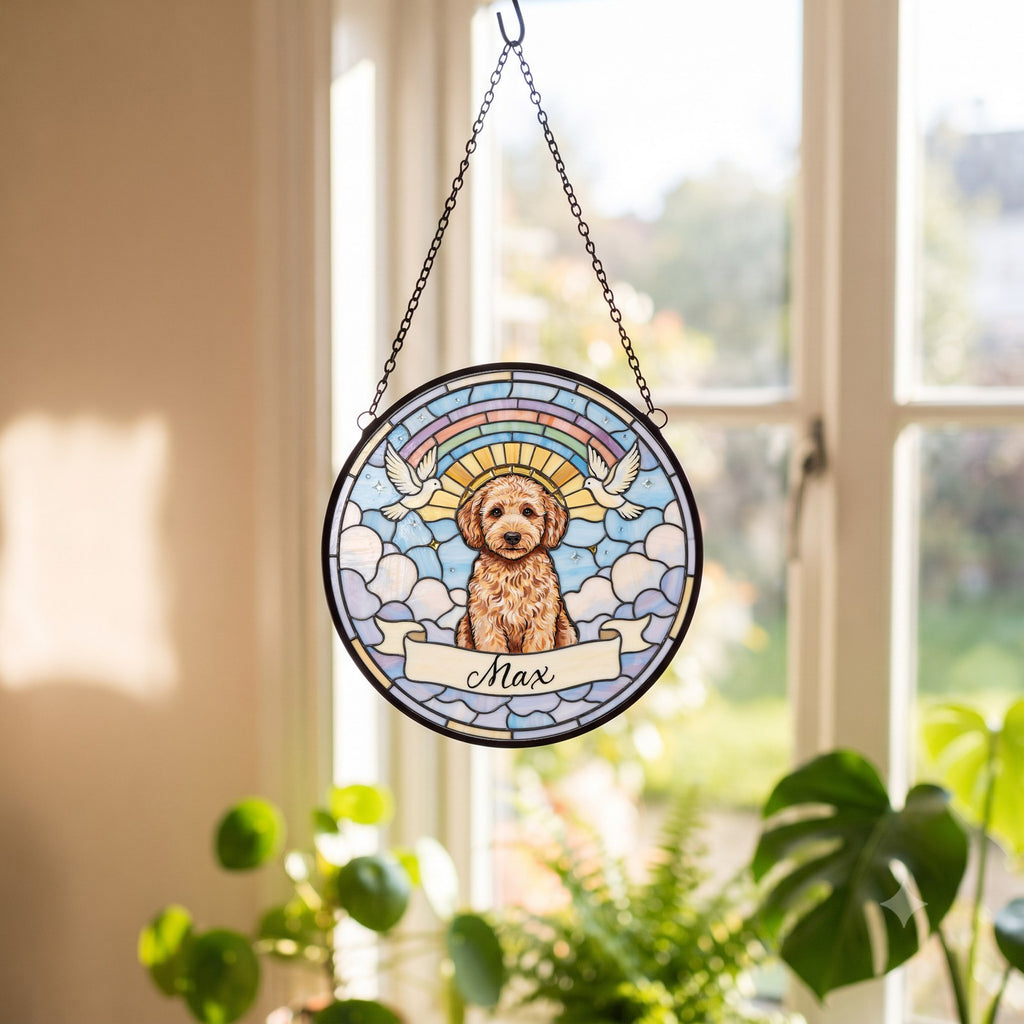 Personalized Goldendoodle Memorial Suncatcher Custom Dog Name Gift