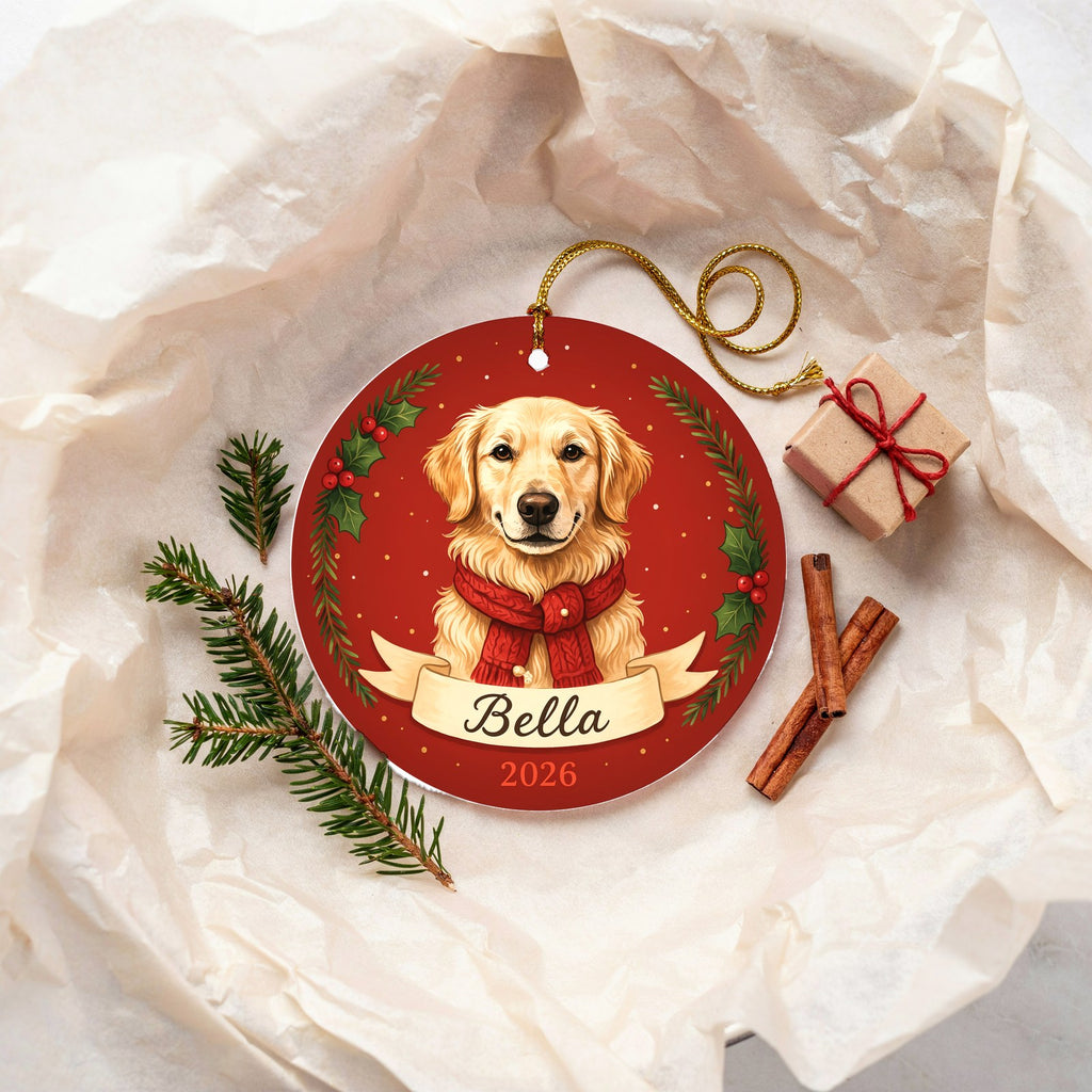 Personalized Golden Retriever Dog Ornament 2026 Custom Name Christmas Gift