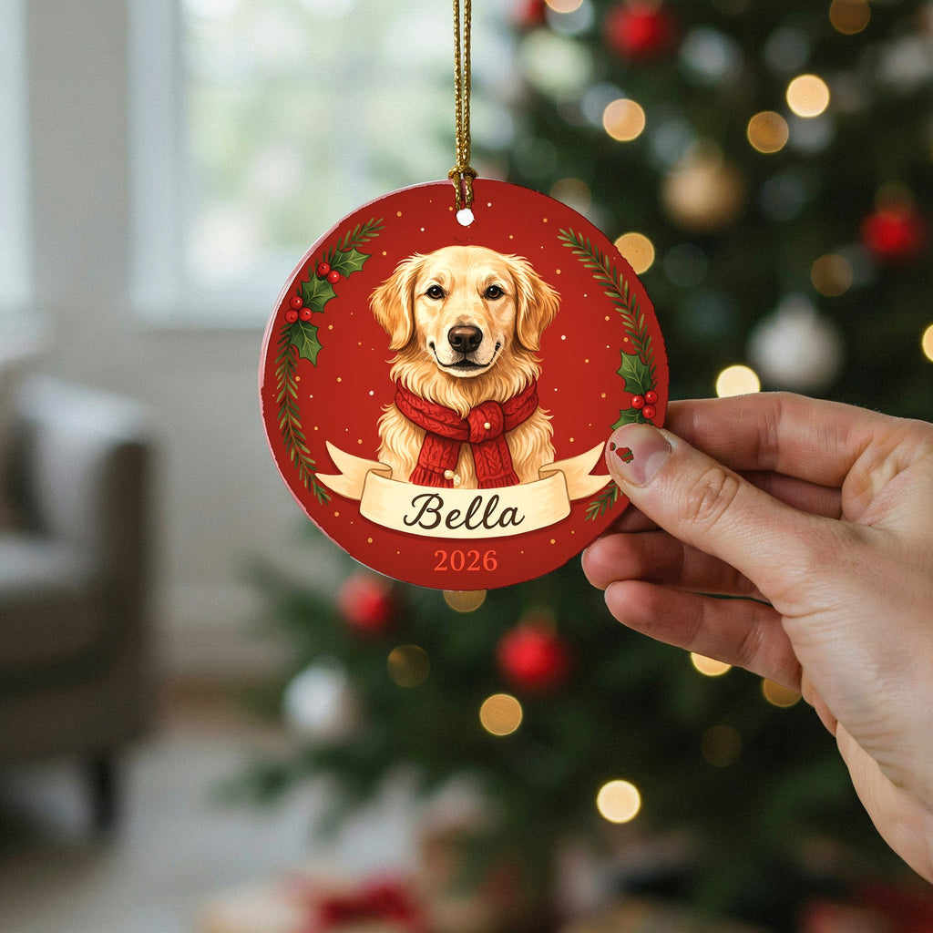 Personalized Golden Retriever Dog Ornament 2026 Custom Name Christmas Gift