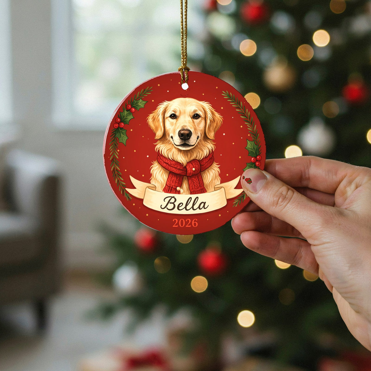 Personalized Golden Retriever Dog Ornament 2026 Custom Name Christmas Gift