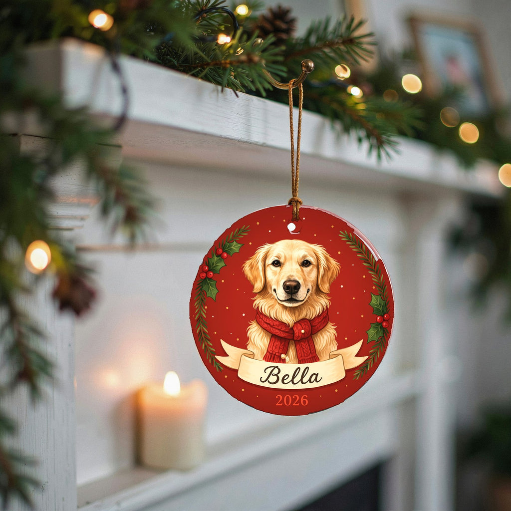 Personalized Golden Retriever Dog Ornament 2026 Custom Name Christmas Gift