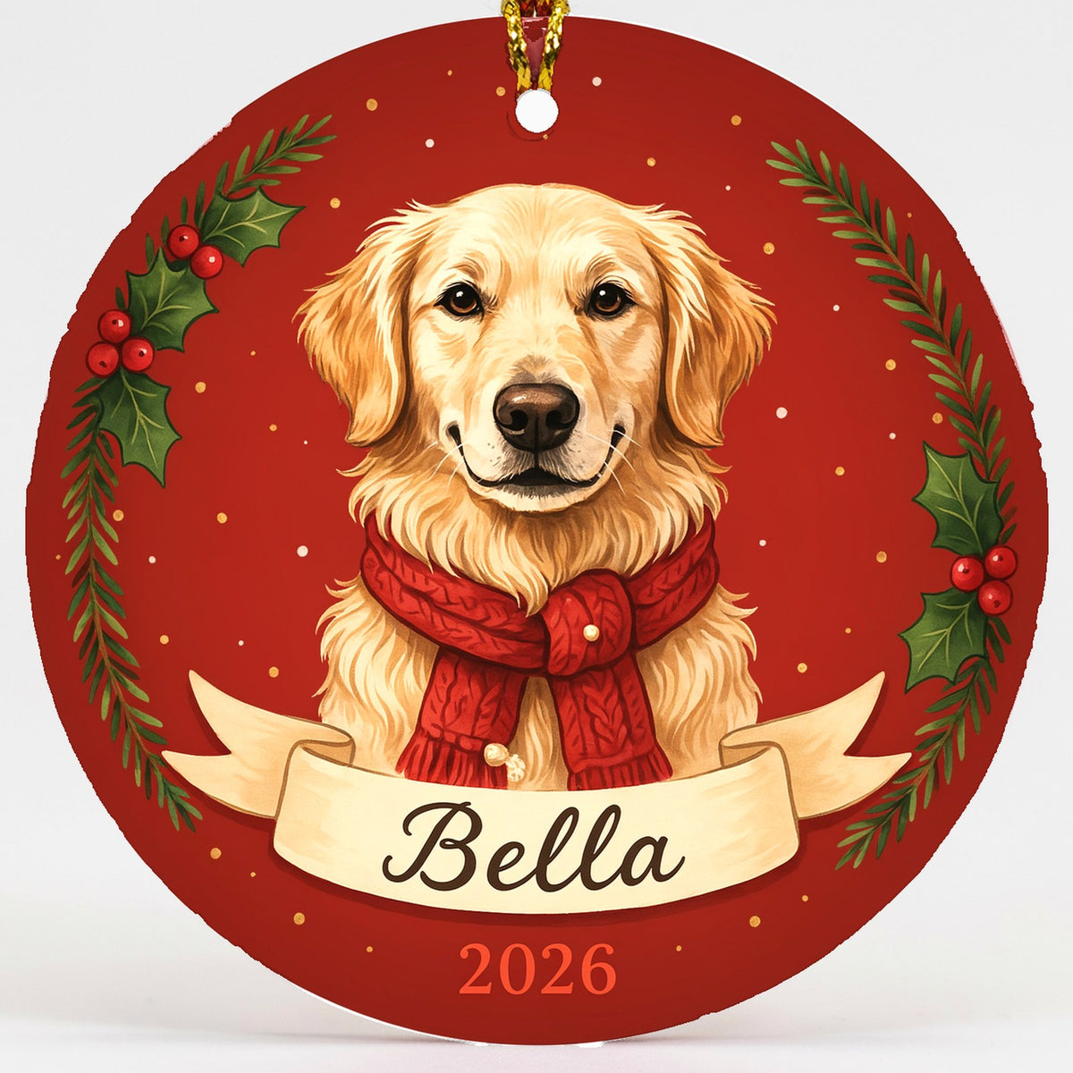 Personalized Golden Retriever Dog Ornament 2026 Custom Name Christmas Gift
