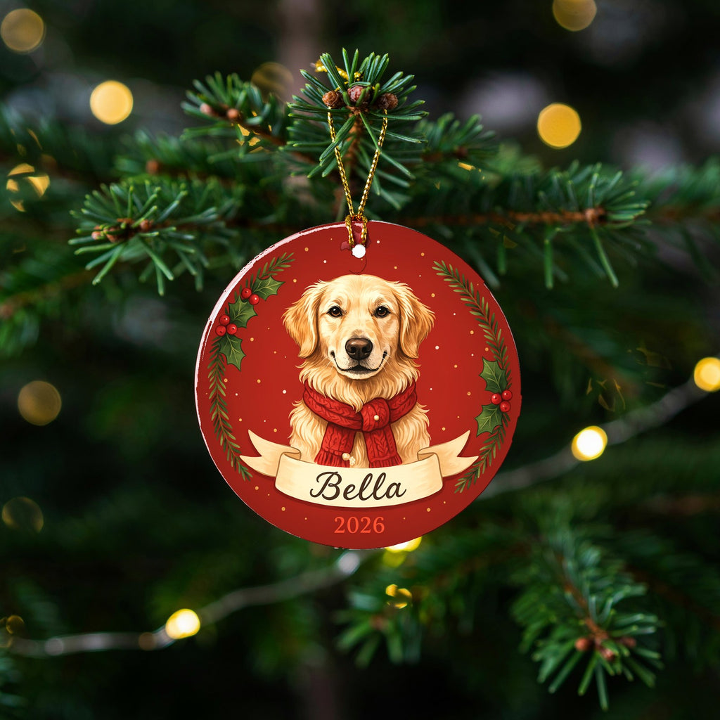 Personalized Golden Retriever Dog Ornament 2026 Custom Name Christmas Gift