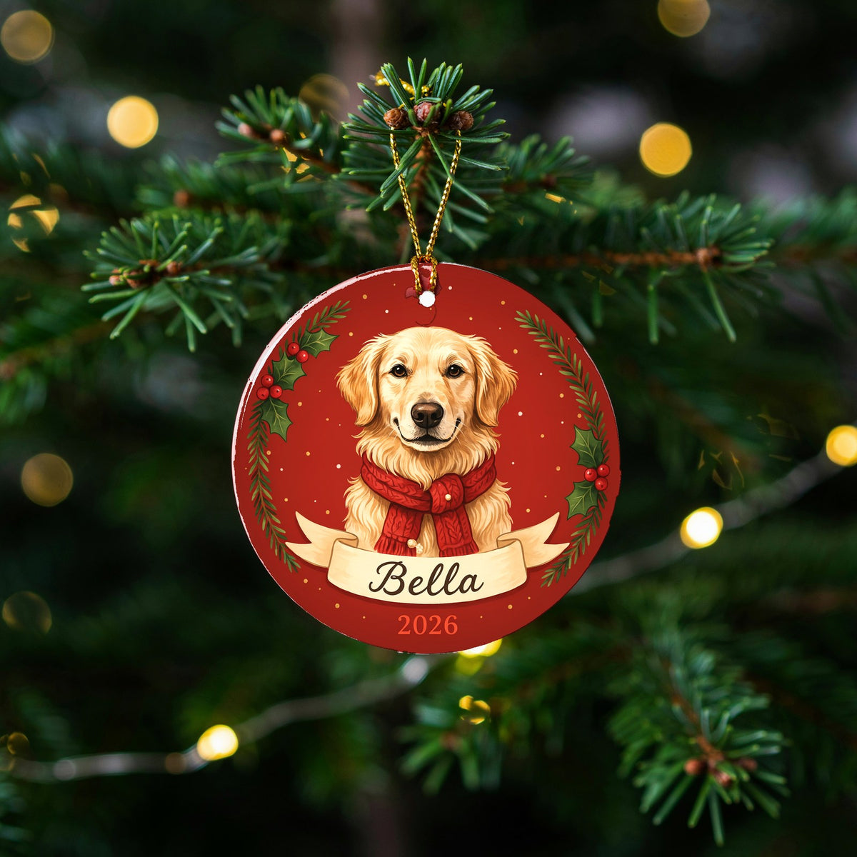 Personalized Golden Retriever Dog Ornament 2026 Custom Name Christmas Gift