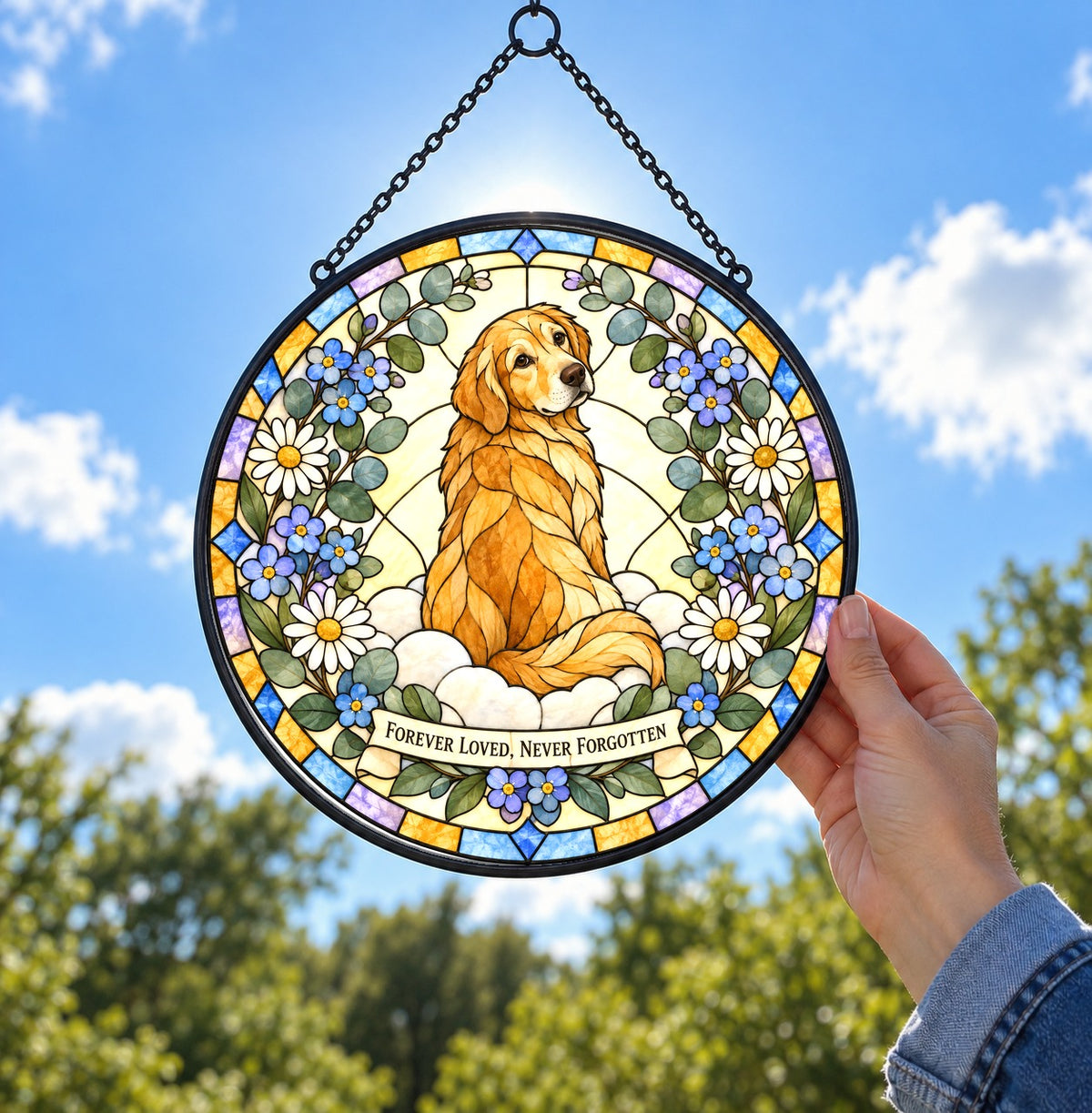 Peaceful Meadow Pet Memorial Suncatcher Dog Ornament Glass Window Hanging