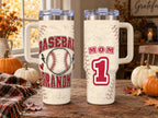 Baseball Grandma 40 oz Tumbler with Handle and Straw, Retro Varsity