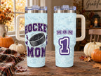 Hockey Mom 40 oz Tumbler with Handle and Straw, Retro Varsity Sports
