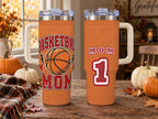 Basketball Mom 40 oz Tumbler with Handle and Straw, Retro Varsity