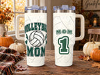 Volleyball Mom 40 oz Tumbler with Handle and Straw, Retro Varsity Design