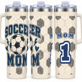 Soccer Mom 40 oz Tumbler with Handle and Straw Retro Varsity Design
