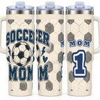 Soccer Mom 40 oz Tumbler with Handle and Straw Retro Varsity Design