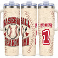 Baseball Grandma 40 oz Tumbler with Handle and Straw, Retro Varsity