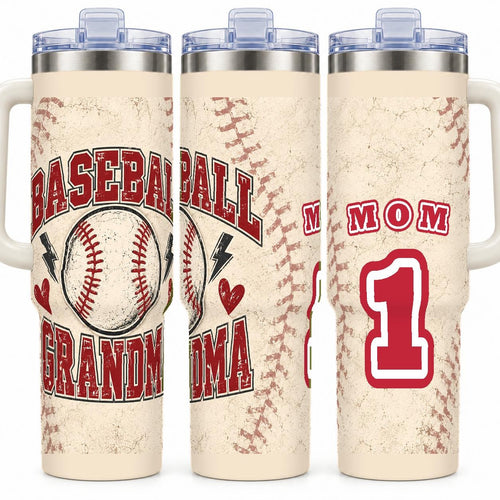 Baseball Grandma 40 oz Tumbler with Handle and Straw, Retro Varsity
