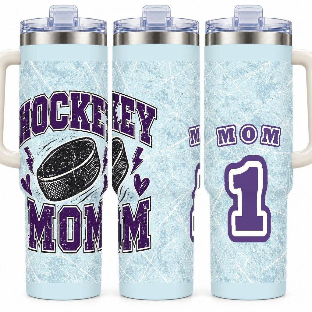 Hockey Mom 40 oz Tumbler with Handle and Straw, Retro Varsity Sports