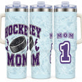 Hockey Mom 40 oz Tumbler with Handle and Straw, Retro Varsity Sports