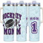 Hockey Mom 40 oz Tumbler with Handle and Straw, Retro Varsity Sports