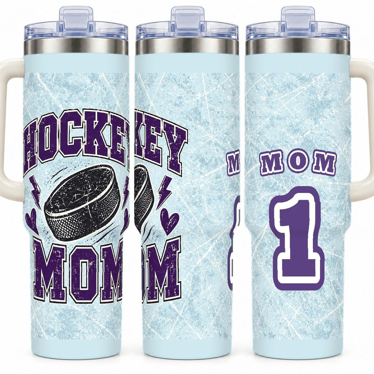 Hockey Mom 40 oz Tumbler with Handle and Straw, Retro Varsity Sports