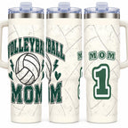 Volleyball Mom 40 oz Tumbler with Handle and Straw, Retro Varsity Design