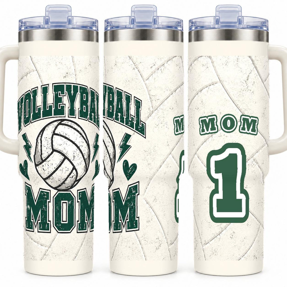Volleyball Mom 40 oz Tumbler with Handle and Straw, Retro Varsity Design