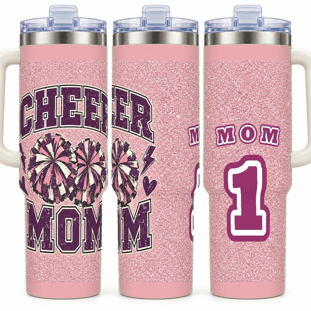 Cheer Mom 40 oz Tumbler with Handle and Straw, Retro Varsity Style
