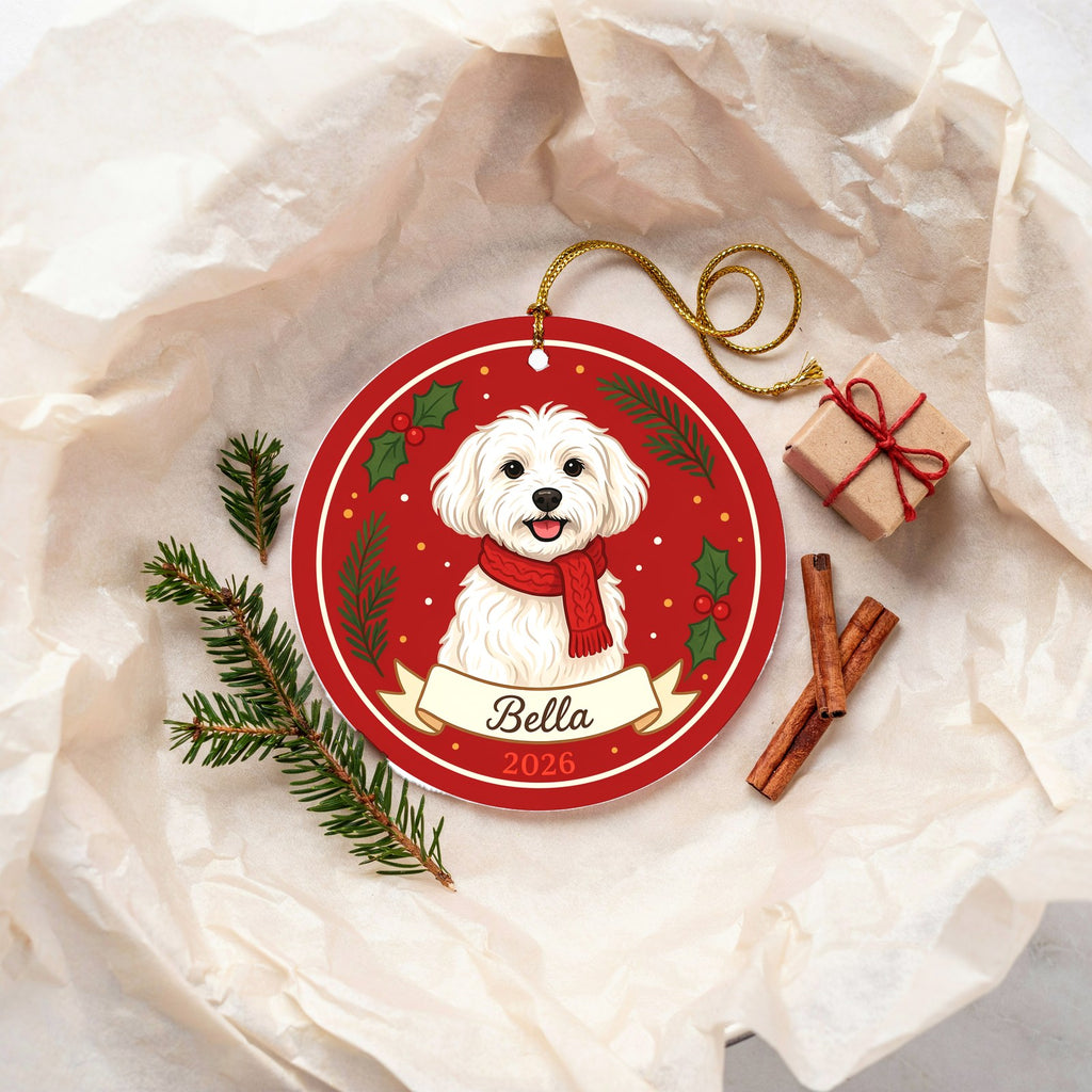 Personalized Maltese Dog Ornament 2026 Custom Name Christmas Gift